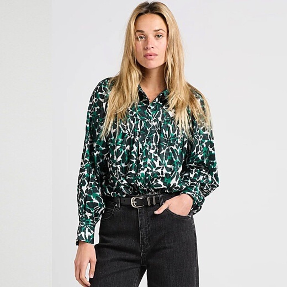 Suncoo Paris Laeticia Blouse Size T1‎ Small Green Abstract Statement Career